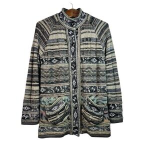 Vintage Women’s Colorful Winter Floral Geometric Cardigan Sweater Made in Japan